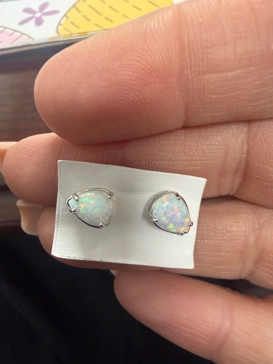 925 Sterling Silver Jewelry - Teardrop Opal Stud Earrings in White - Elegant Women's Jewelry Sterling Silver